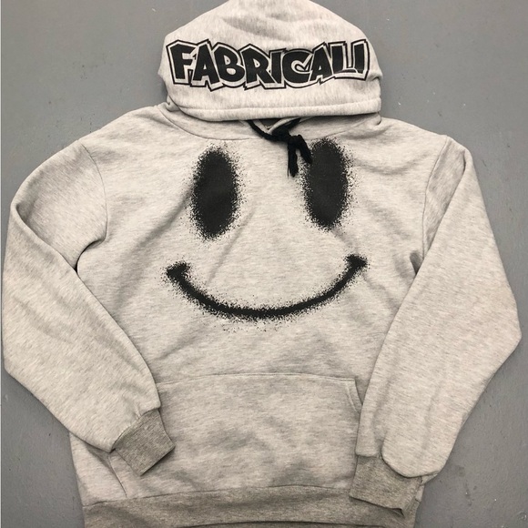 Fabricali Smiley Graphic Rare Hoodie.”Business Is Good” Grey. Used. Good.As Is. - Picture 2 of 5